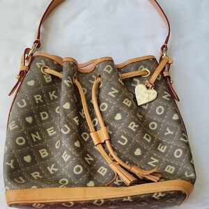 Dooney & Bourke Brown and Tan Monogram Bucket Bag